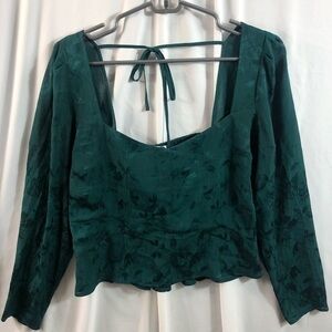 Leith Smocked Back Satin Jacquard Top Size Large